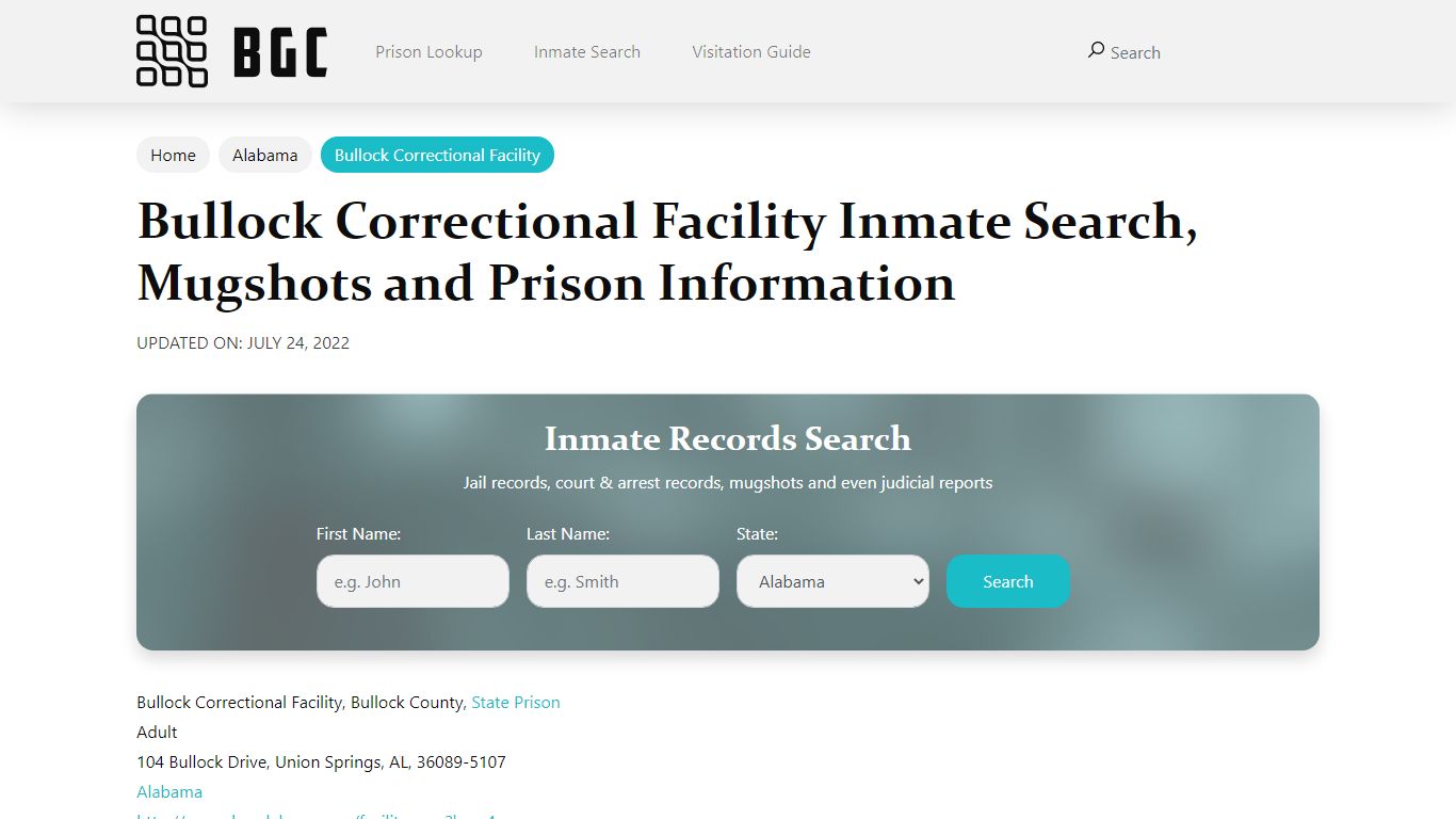 Bullock Correctional Facility Inmate Search, Mugshots , Visitation ...